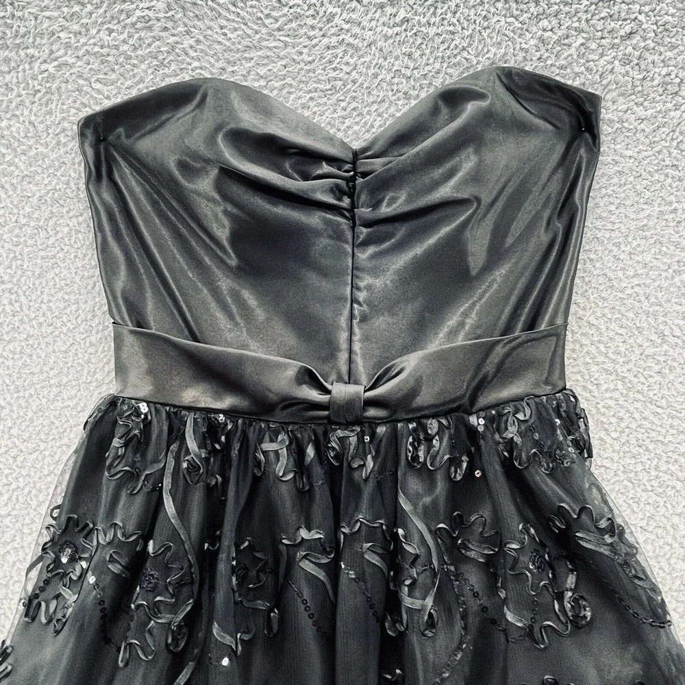Gunne Sax Dress Black Fitted Satin Corset Strapless Puff Goth AboveKnee - Picture 4 of 15